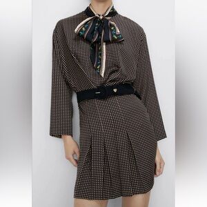 Zara Black and White Patterned Dress with Scarf